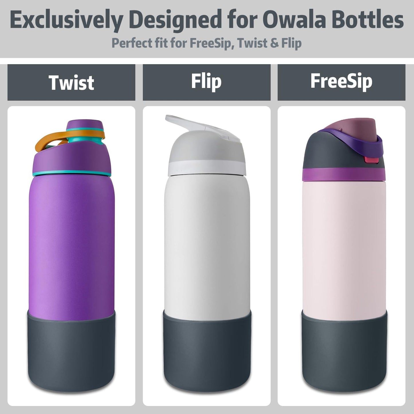 Silicone Water Bottle Boot for Owala 24 oz, Anti-Slip Protective Sleeve for Owala FreeSip, Twist & Flip Stainless Steel Water Bottle, Protective Bottom Base Cover