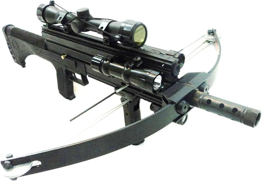120lbs Steel Ball WT4 Repeating Crossbow with Tactical Package. Includes a Flashlight, Scope and red Beam Aimer.