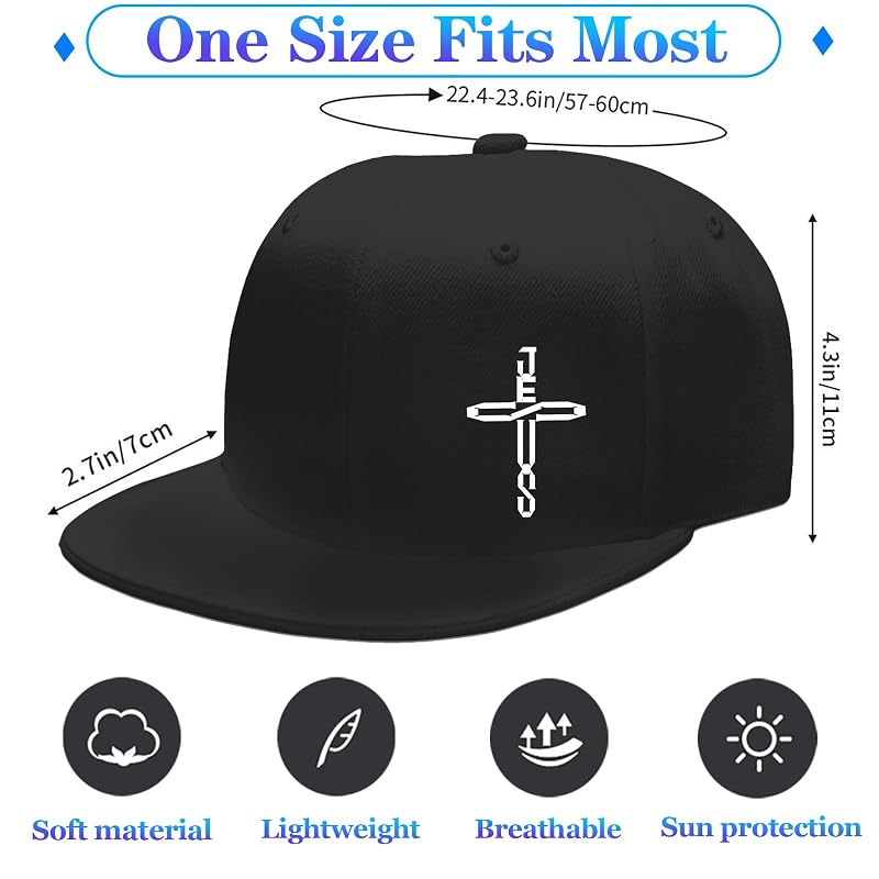 Cross Pattern Flat Bill Hat for Men - Adjustable Black Snapback Cap
