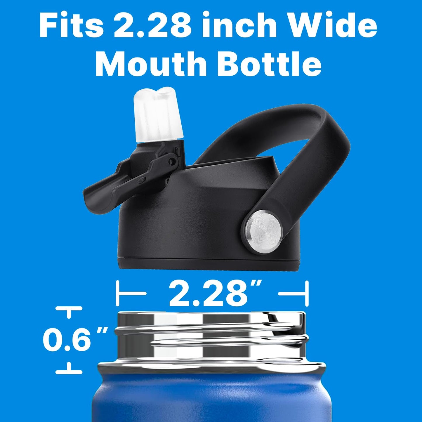 Bluwing Straw Lid for Hydro Flask 12-64oz Wide Mouth, Replacement Lids with Handle for Hydroflask, Thermoflask, koodee Wide Mouth Water Bottle, BPA Free