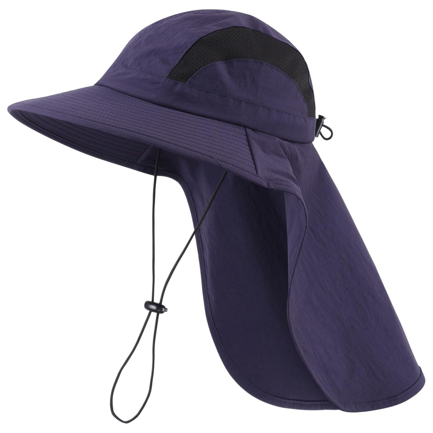 Home Prefer UPF 50+ Wide Brim Mens Sun Hat with Neck Flap Mesh Fishing Hat Wide Flap Summer Beach Bucket Hat for Men Women Navy Blue
