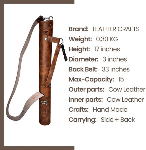 Scorpion Archery Back Arrow Quiver - Genuine Leather Arrow Case - Traditional Handmade Archery Quiver for Hunting & Target Practicing - Adjustable Lightweight & Comfortable Cow Leather) (Tiger Brown)