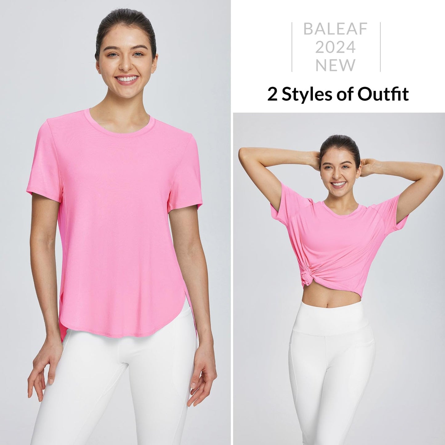 baleaf Women's Workout Shirts Short Sleeve Athletic Tops Lightweight Loose Fit for Running Exercise Yoga T-Shirts Pink L