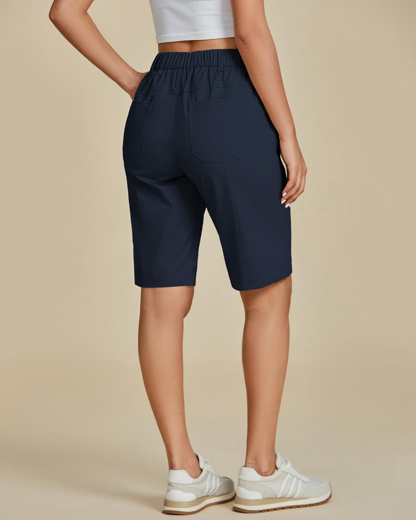luvamia Bermuda Knee Length Shorts Shorts for Women Trendy Summer Dark Blue Size Large Size 12 14