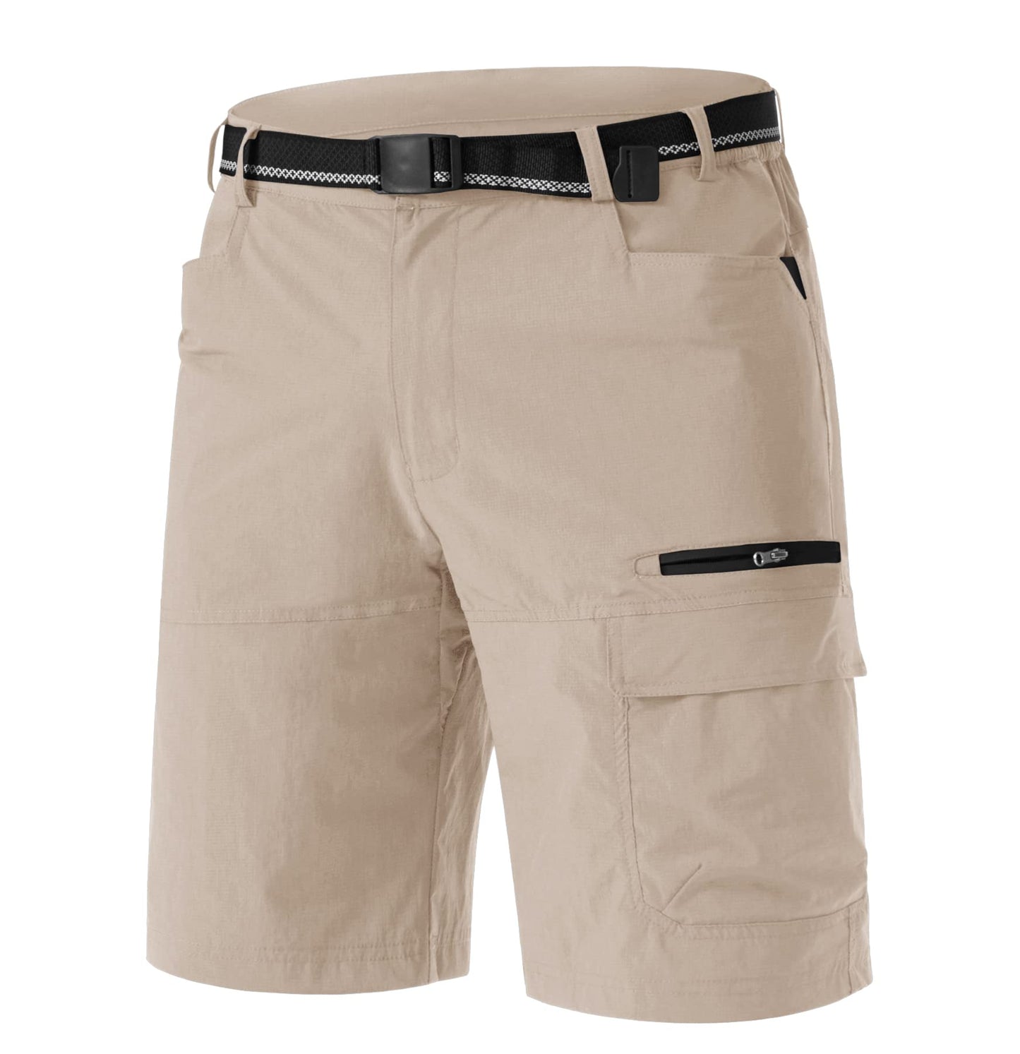 TACVASEN Mens Casual Shorts 10" Hiking Travel Shorts Lightweight Quick Dry Summer Golf Dress Fishing Travel Zipper Pockets Light Khaki 38