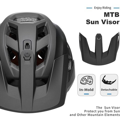 KINGBIKE Mountain Bike Helmet MTB Cycling Helmets Bicycle Helmet with Adujustable Visor for Youth Adults Men Women 2 Sizes (Matte Black, L)