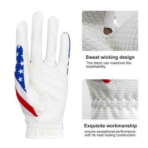 GOLTERS Golf Gloves for Men and Women Left Hand for Right Handed Golfer Eagle Printing Lycra Fiber Adjustable Closure Golf Glove (Men's Eagle Golf Gloves, Large)