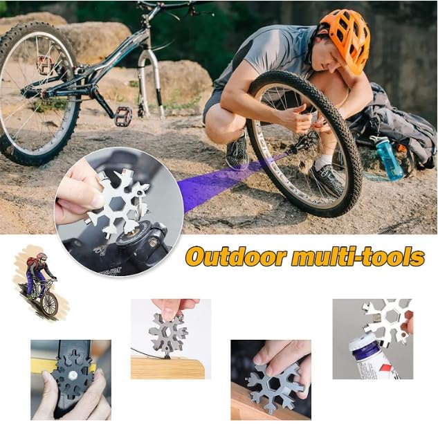 18 in 1 Snowflake Wrench Snowflake Multi Tool EDC Camping Gear Octagonal Phillips Flat Screwdriver Kit/Wrench/Bottle Opener (Black)