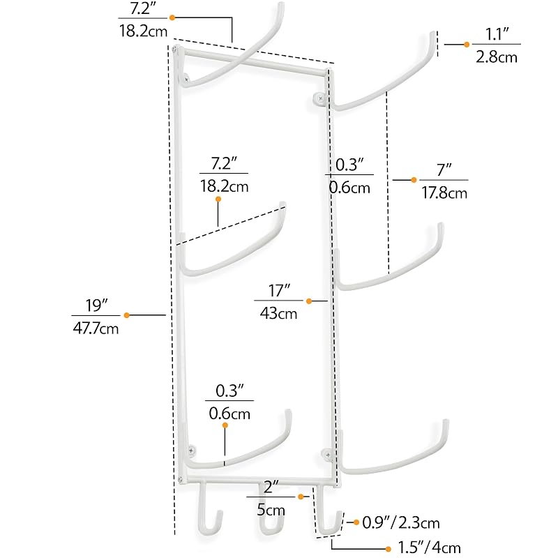 Guru Yoga Mat Wall Mount Rack with 3 Hooks - White 19" H, 5-Sectional