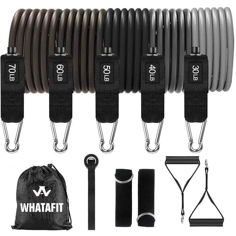 WHATAFIT Resistance Bands with Handles – Dark Gray 5-Color Tube Set (150 lb Max) Home Gym