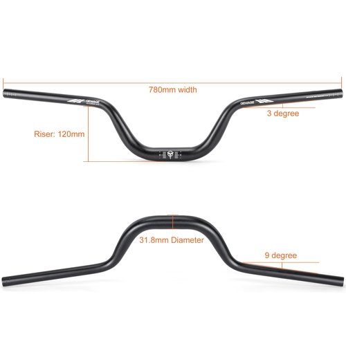 31.8 Bike Handlebar - 25mm, 55mm, 70mm, 90mm,120mm Riser Handlebar - 780mm Aluminium Alloy Mountain Bike Bicycle Handlebars (31.8-120mm Rise)