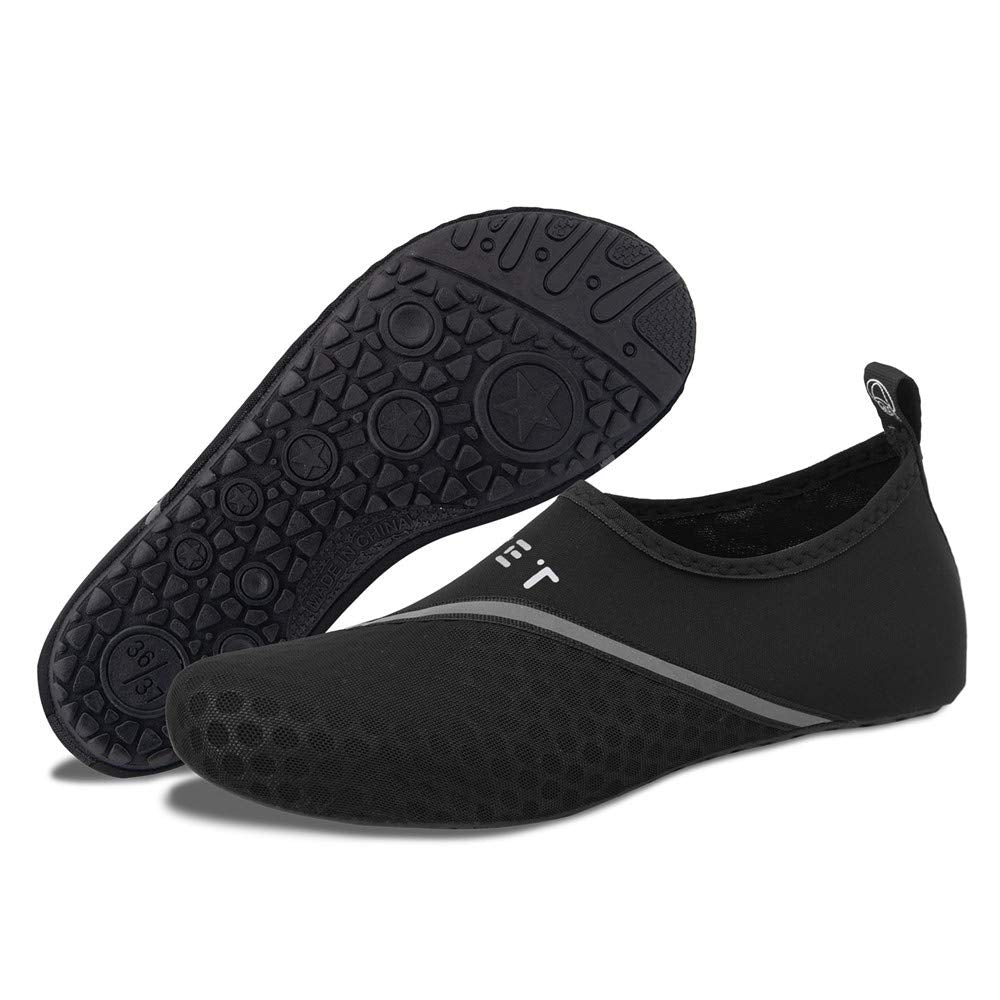 WateLves Water Sports Shoes Barefoot Quick-Dry Aqua Yoga Socks Slip-on for Men Women (DXB.Black, 38/39)