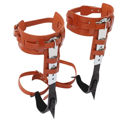 LYNICESHOP Professional Stainless Steel Tree Climbing Spurs, Multi-Functional Safety Harness w/Cowhide Straps, 440lbs Capacity Gear for Arborists, Hunters, Survivalists