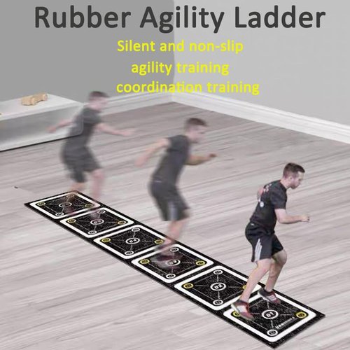 HUAGHEE Rubber Agility Ladder 15 Ft Non-Slip Speed Agility Training Ladder for Soccer Footwork Training，Flat Agility Ladder for Children's Physical Training Equipment (15 ft)