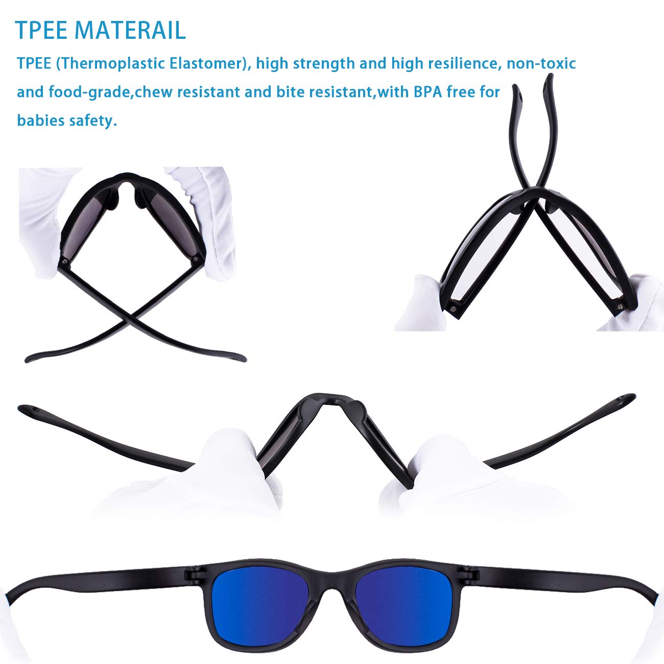 MAXJULI Polarized Baby Infant Sunglasses Safe, Soft, With Adjustable Strap 0-24 Months BPA Free 3 Pack (Black+Blue+Grey)