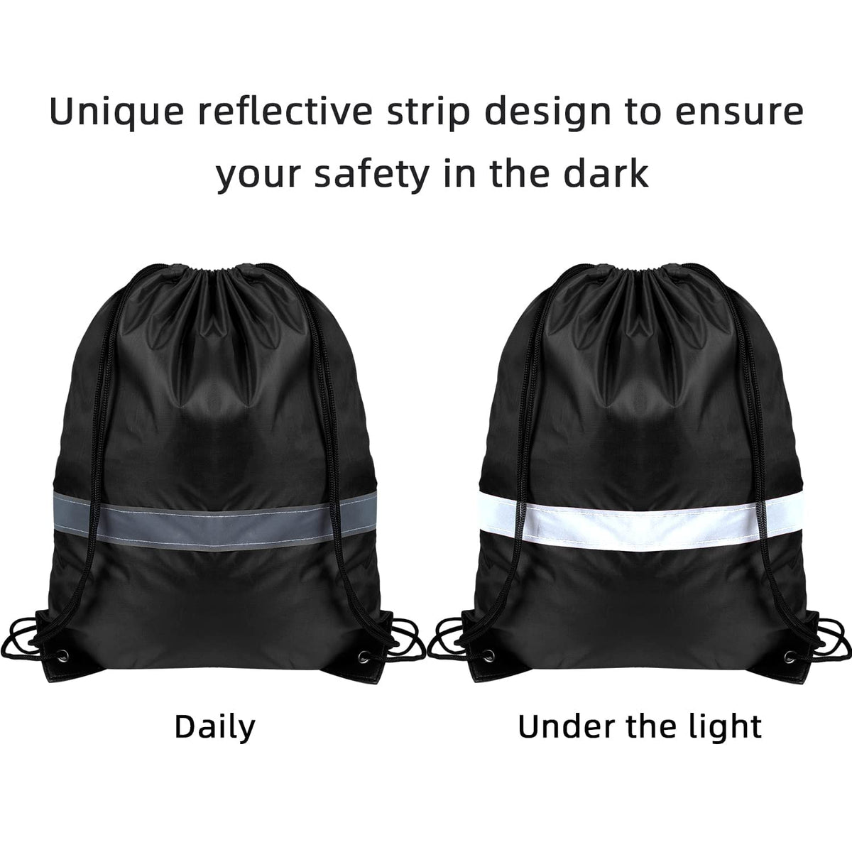 GoodtoU Drawstring Backpack Bags 12 Pcs Reflective Drawstring Backpack Cinch Bag Gym Drawstring Bags Bulk