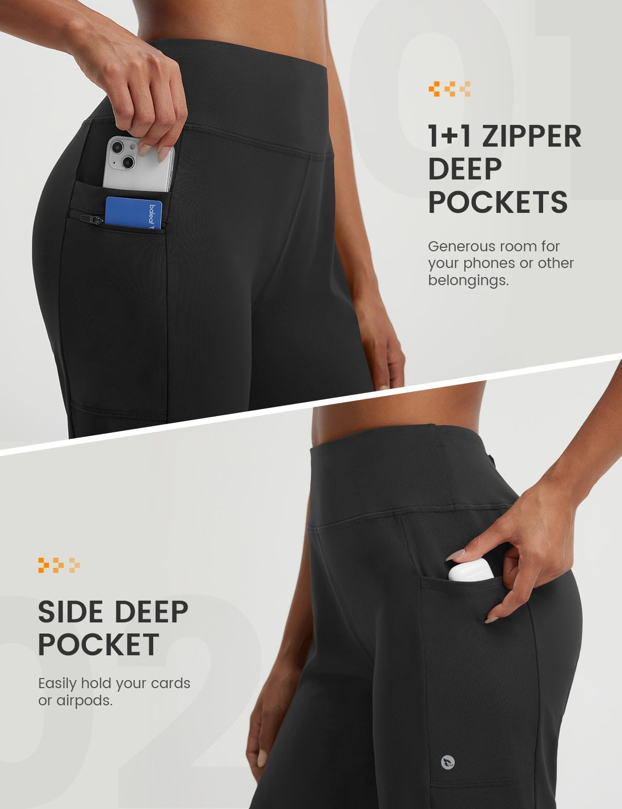 baleaf Women's 7" Bermuda Shorts Athletic Workout Zipper Pockets Black L