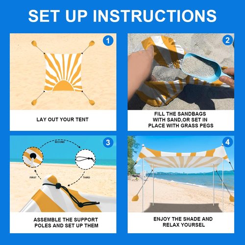 YUKIHOME Beach Tent Sun Shade Canopy Tent, UPF 50+ Camping Beach Sun Shelter 10 x 10ft 4 Pole, Lightweight, Easy Set Up and Carry