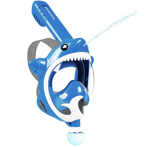Snorkeling Gear for Kids with Water Blaster, Full Face Snorkel Mask Kids Check Valve Safe Breathing, 180 Degree Panoramic View Child Snorkel Mask, Children Snorkel Set for Ages 6-14 (Blue)