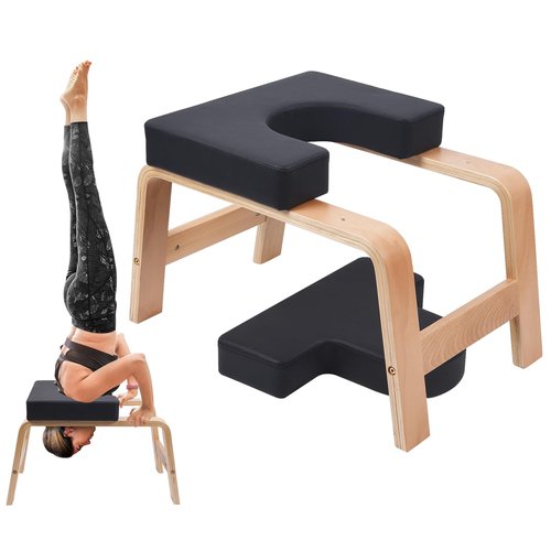 QVEEQ Yoga Headstand Bench, Yoga Inversion Chair, Headstand Trainer with Wood Frame and Pu Pad,Stand Yoga Chair Stress Relief, Balance Training, Body Shaping, Load-Bearing Capacity 300 Pounds