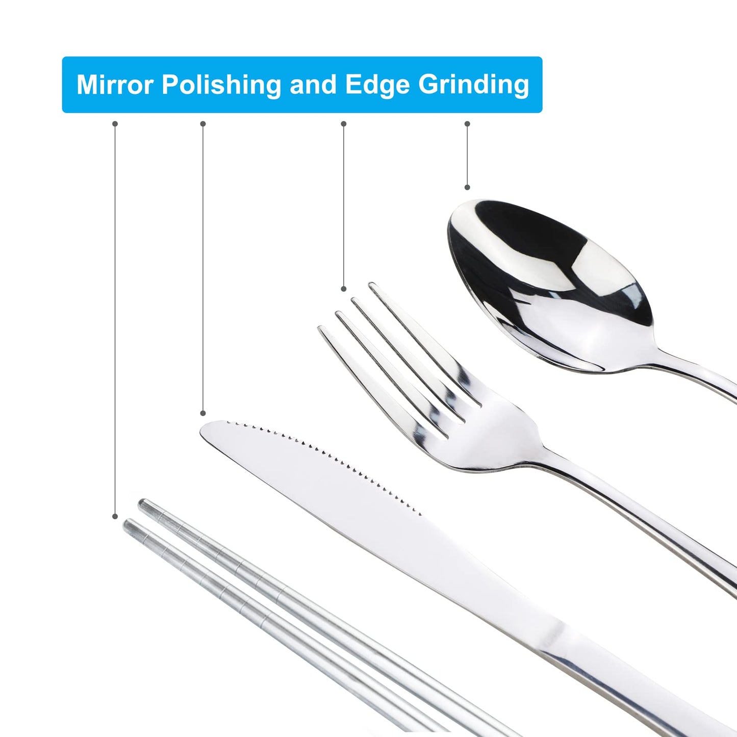 10PCS Portable Silverware Set with Case, Lengnoyp Travel Camping Utensils Set, Premium Stainless Steel Travel Cutlery Set, Reusable Safe Flatware Sets for Lunch Box/Workplace/Students, Silver