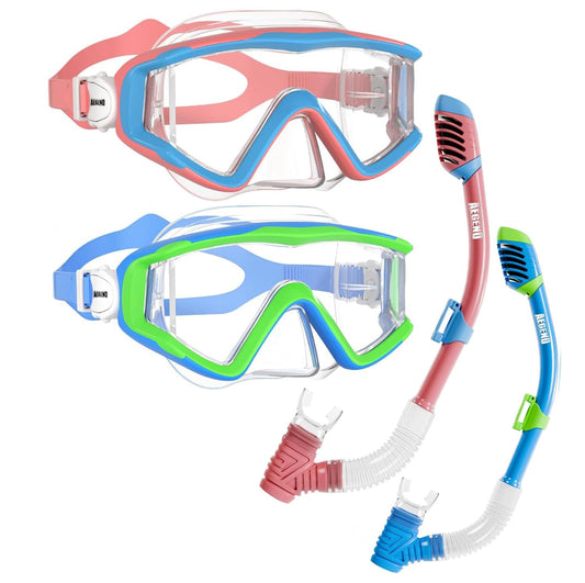 Aegend Snorkeling Gear for Adult Kid - Anti-Fog Mask with Top Dry Valve