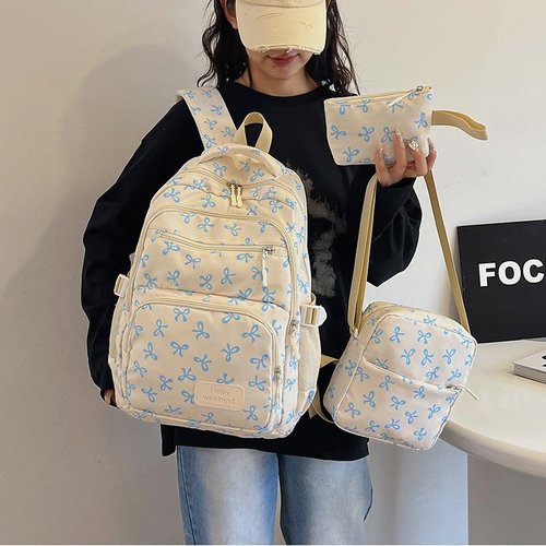 jingyuKJ Coquette Bow Backpack - Cute Kawaii Backpack Set Aesthetic Daypack Bow Rucksack (A02 Bow Blue)
