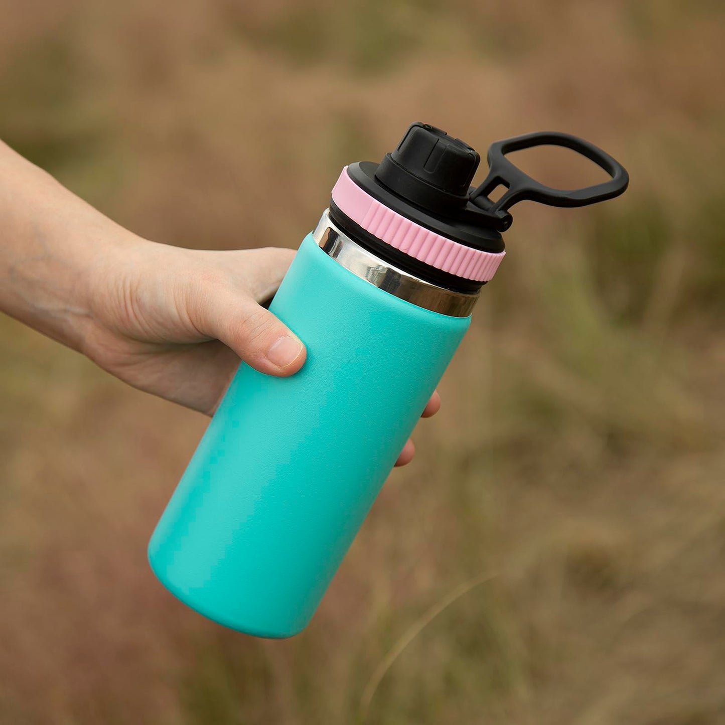 Hydro Flask Wide Mouth Lids - Chug Lid Replacement Sport Cap for 16, 20, 24, 32, 40 OZ (Black + Light Pink)