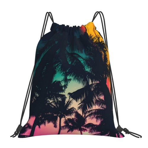 HEILIVIO Drawstring Bags Palm Tree Sky Travel Beach Sport Gym Sack String Yoga Bag