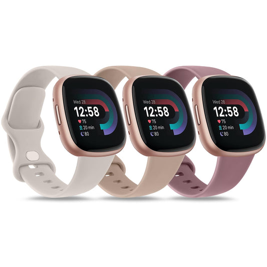 3 PACK Sport Band Compatible with Fitbit Sense 2 / Versa 4, Classic Soft Straps for Fitbit Sense / Versa 3 Smart Watch (Small, Starlight/Milk Tea/Smoke Violet)