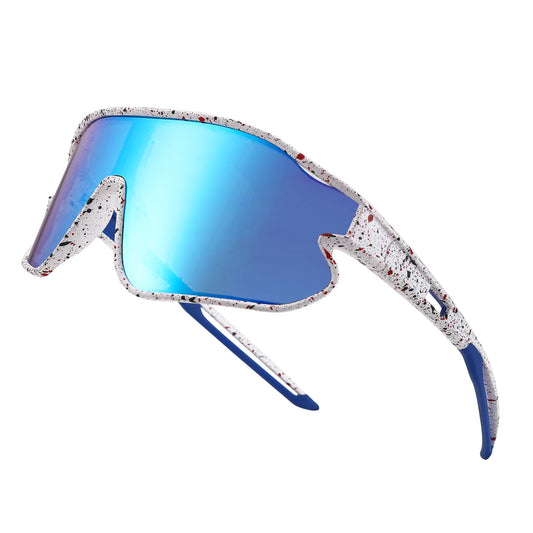 GLARDEFE Kids Baseball Sunglasses - Youth Baseball Sunglasses for Boys Girls - Sports Softball Shades Age 6-14(White/Blue Mirror)