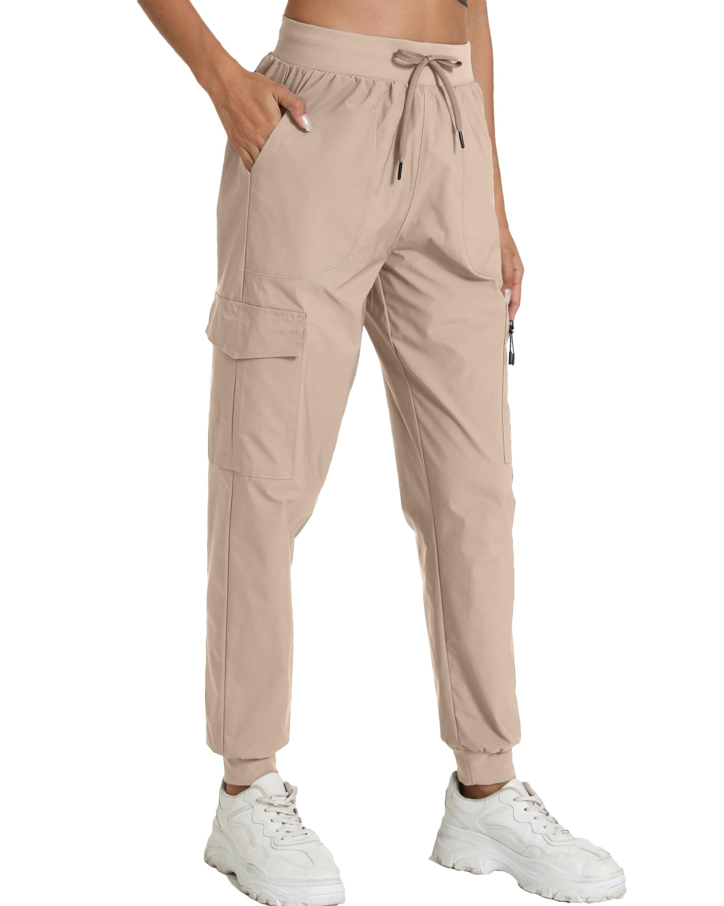 Womens Hiking Pants Water Resistant - Cargo Joggers for Women with Pockets Lightweight Quick Dry Travel Camping Pants(Apricot, Medium)