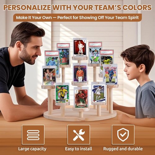 Wooden Trading Card Display Stand - PSA Graded Card Display Stand for 35pt Magnetic Cases, PSA Slabs Trading Cards and Sports Cards, Trading Sport Card Display Holder for Baseball, Basketball Cards