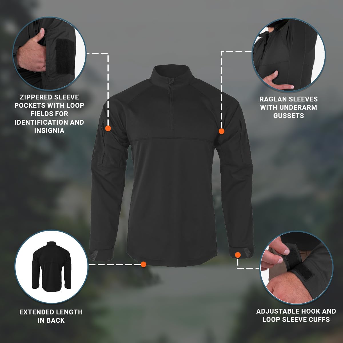 Propper Kinetic Tactical Combat Shirt, Ripstop Fabric Quarter Zip, Long Sleeve Shirt for Military and Law Enforcement, Black, Medium Short
