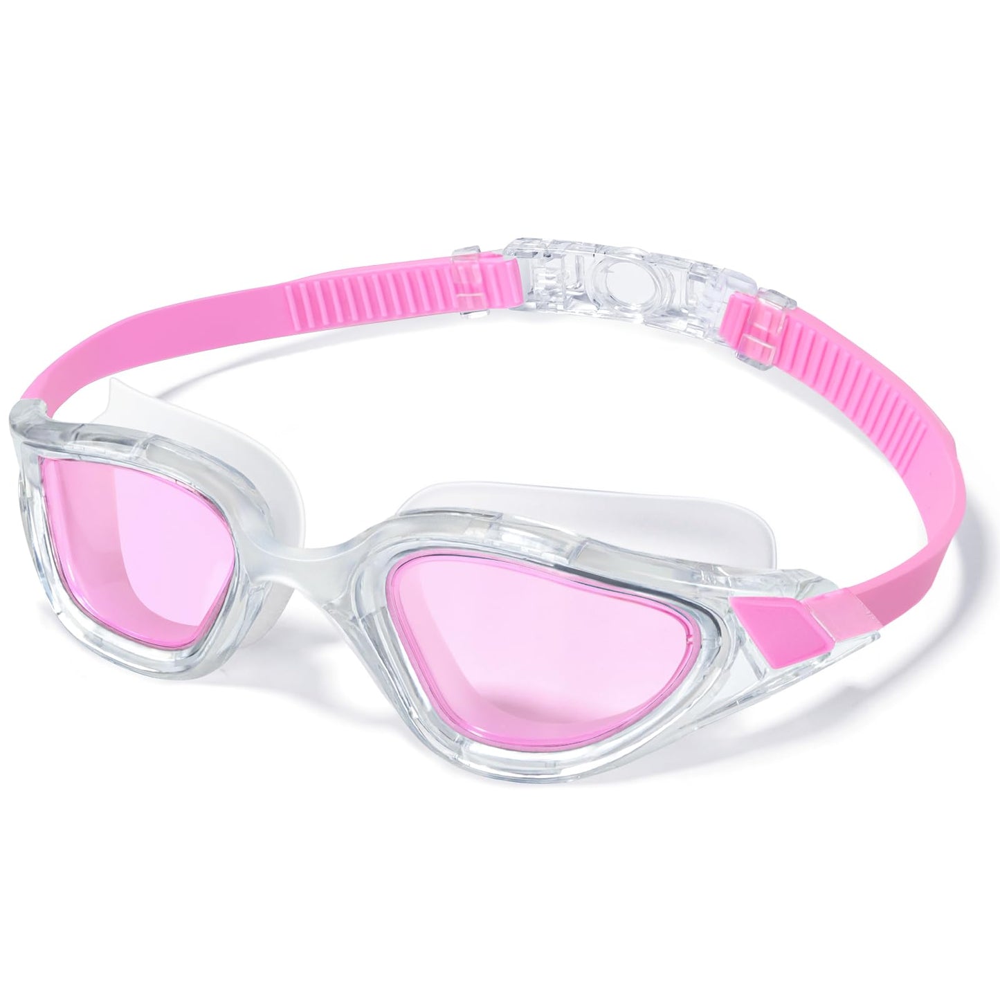 Keary Pink Swimming Goggles Adult Anti-Fog UV Protection Wide Field Vision Unisex Full Rim Plastic Frame Compact Round Swim Goggles with Case