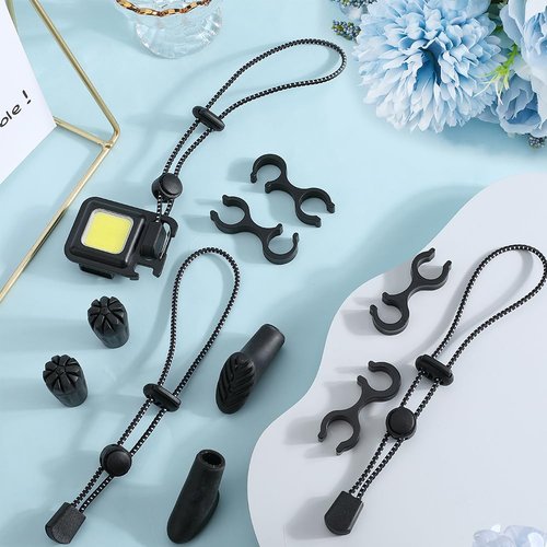 4Pcs Hiking Stick Holder Strap Black Fixing Buckle Elastic Rope Backpack Lanyard Straps with Pole Tips Cane Clip for Camping Mountaining Walking Trekking Fishing Accessories