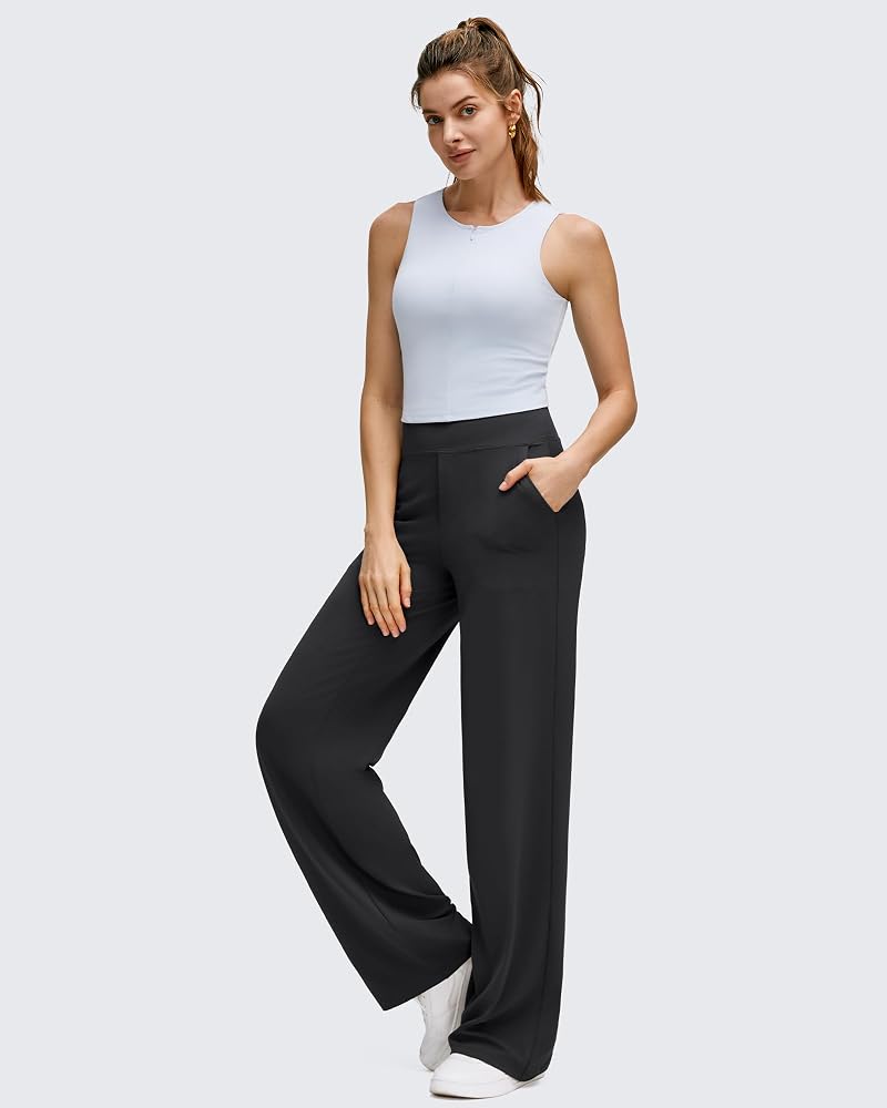 G4Free BareFeel Women’s High-Stretch Wide-Leg Pants with Pockets, Black, Medium