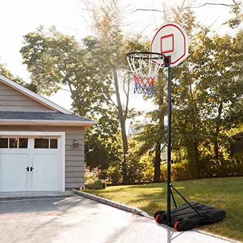 Yaheetech Portable Basketball Hoop for Kids Outdoor Basketball Goals Indoor Basketball Court Youth Adjustable Basketball Stand 6.4-8.2ft Height Adjustable, Black/Red