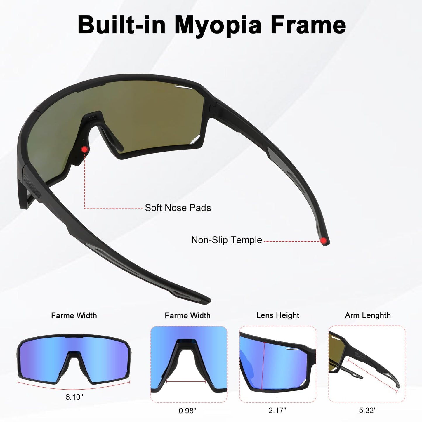ToopMount Cycling Sunglasses with 2 Interchangeable Lenses, UV 400 Protection Coating Glasses of Full Rim TR90 Frame, Polarized Sports Glasses for Baseball Hiking, Athletic Sunglasses Youth Teens