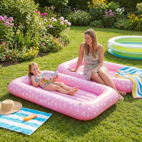 Inflatable Travel Air Mattress with Pump - 71 Inch Pink Camping Bed