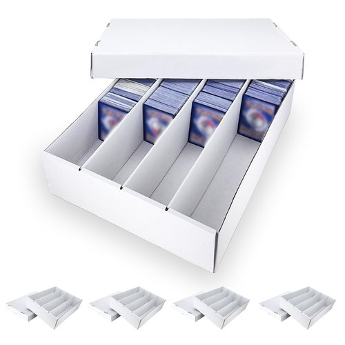 XRACV 4 Row Trading Card Storage Box, 5 Pack 3200 Count White Cardboard Storage Box with Divider for Basketball/MTG/TCG/Sports/Game Cards Organizer and Collection