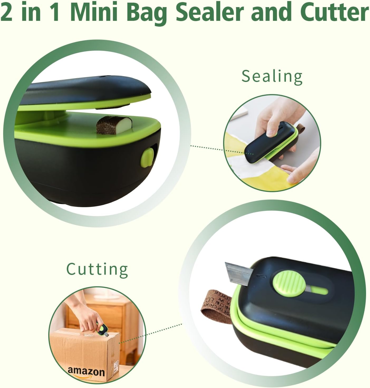2 in 1 Mini Bag Sealer and Cutter - Magnetic Portable Sealing Machine Heat Seal for Chip Bag Resealer Handheld Reseal Package Plastic Bags for Food Snacks Storage Kitchen Gadgets,Batteries Included