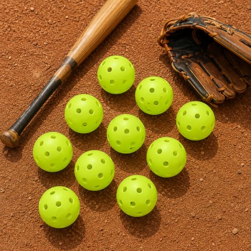Green Plastic Baseball Practice Balls 12 Pack with Drawstring Bag - Lightweight Soft Training Balls