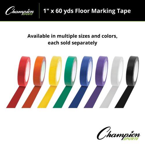 Champion Sports Vinyl Tape, 1” Wide x 60 yards Long, White - Durable Floor Marking Tape for Social Distancing, School, Gyms, Restaurants - Tough Floor Tape for Heavy Foot Traffic and Equipment
