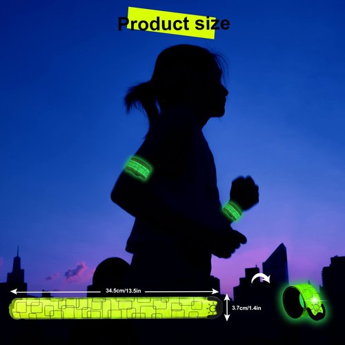 TRAYIU LED Safety Wristband Lights - 2 Pack Rechargeable Light Up Arm Ankle Band Kids Magic Slap Glow Bracelets Reflective Belt High Visibility for Night Cycling Walking Joggers Running Gear