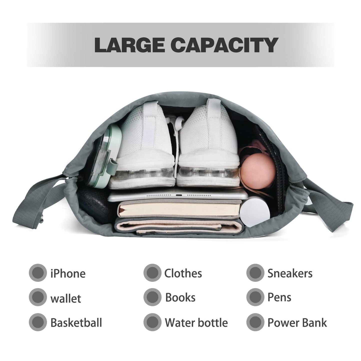 BAVELOE Drawstring Backpack with Wet Pocket Gym Backpack Water-Resistant Cinch String Bag Beach Swim for Women Men (Grey)