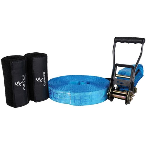 Cypher Slackline Starter Kit, 2 Inch Wide Webbing, 82 ft / 25 m Length with Ergonomic Retchet, Tree Protection and Padded Ratchet Covers (449688, 25 Meters)