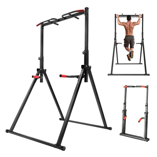 JLYNOWPT Foldable Pull Up Bar 5.74-7.55ft Height Adjustable Pull Up Dip Station Freestanding Tower Station Gym Training Equipment, Up to 440lbs