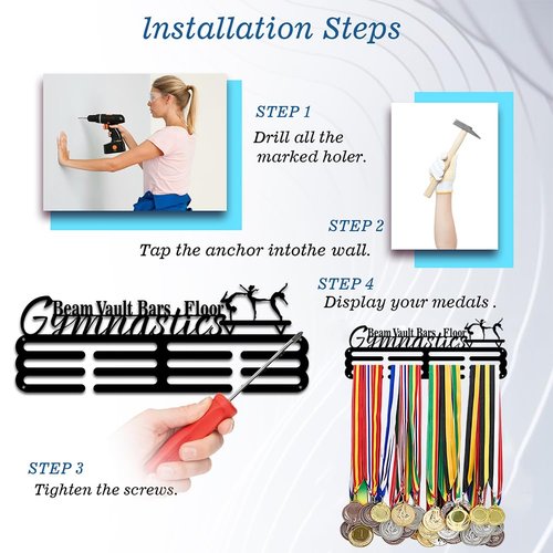 PH PandaHall Medal Hanger Holder Display Rack Gymnastics Medal Hanger Awards Ribbon Cheer 3 Lines Sport Award Rack Wall Mount Metal Frame for Over 50 Medals Necklace Jewelry 15.75 Inch