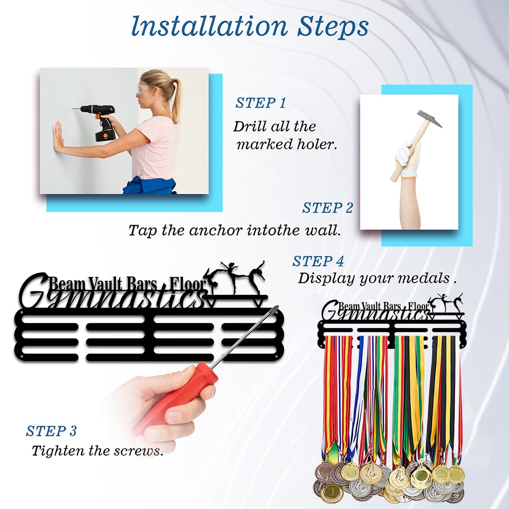 PH PandaHall Medal Hanger Holder Display Rack Gymnastics Medal Hanger Awards Ribbon Cheer 3 Lines Sport Award Rack Wall Mount Metal Frame for Over 50 Medals Necklace Jewelry 15.75 Inch
